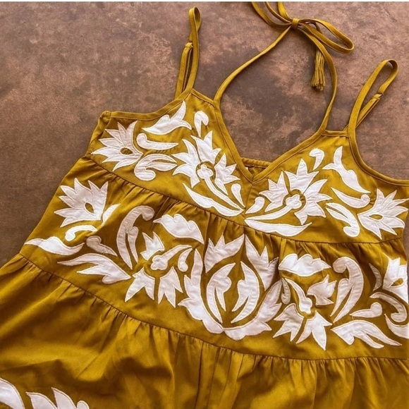 Free People Mustard Yellow Gold and White Detailed Romper - Picture 12 of 14